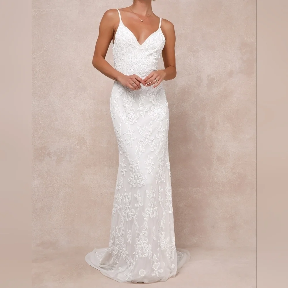 Lulus Everlasting Passion White Sequin Beaded Backless Maxi Wedding Dress - Picture 6 of 16